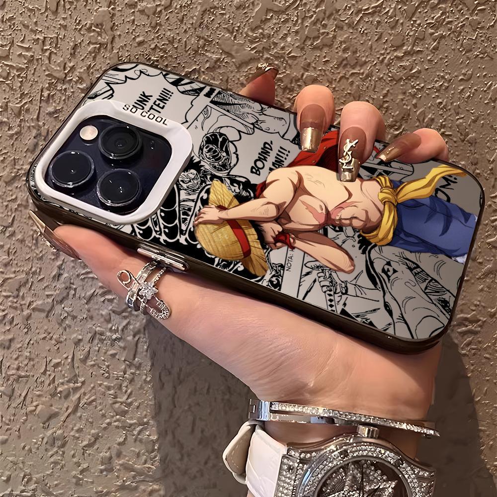 L-LuffyS Ace One P-Piece Phone Case For iPhone 12 13 14 15 16 17 Pro Max Air | Aurora Gradient Laser Metallic Phone Case | Multicolor Matte Finish with Smooth Soft-Touch Feel | Scratch-Resistant Anti-Fingerprint Protective Cover