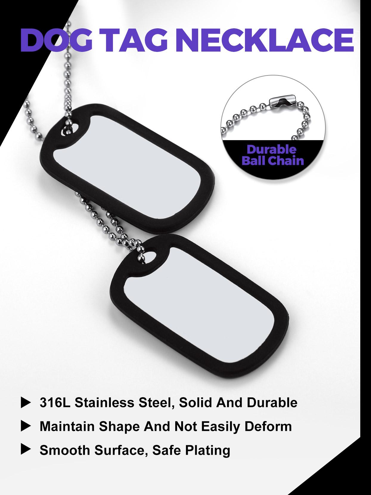 U7 Two-Pieces Silicone Dog Tag Pendant Necklace For Unisex Stainless Steel Military Card Necklace U7 Two-Pieces Silicone Dog Tag Pendant Necklace For Unisex Stainless Steel Military Card Necklace
