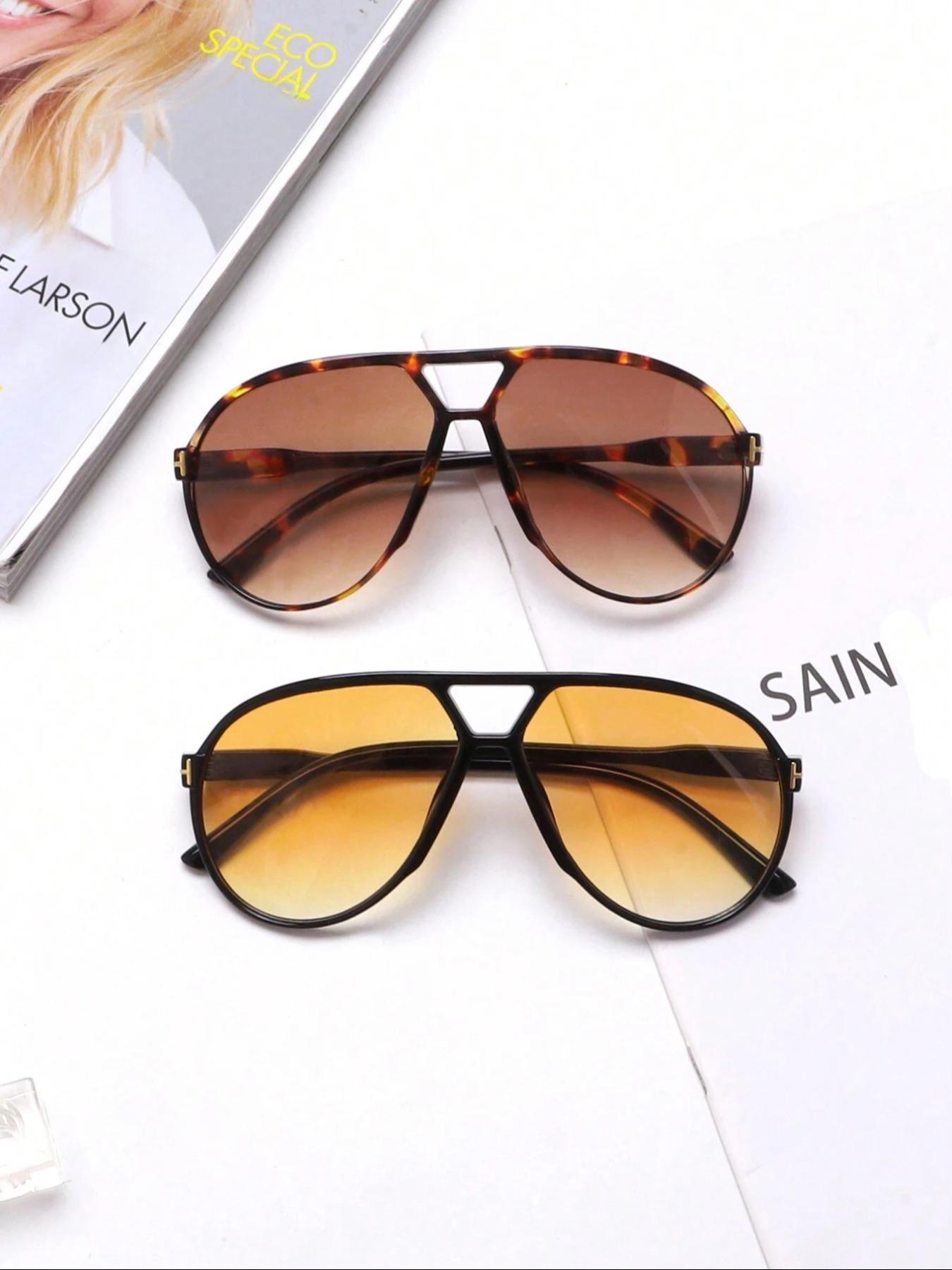 Women's Vintage Double Bridge Teardrop Aviator Glasses, Trendy   Classic Aviator Sunglasses for Everyday Use, Fashion Accessories for Outdoor Activities, Aviator Shades