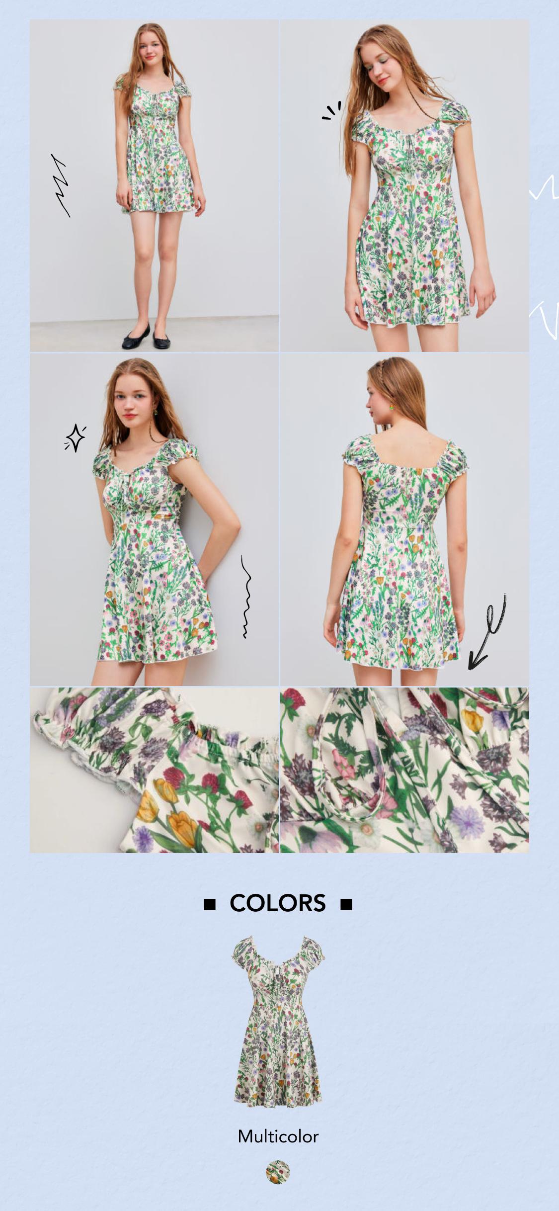 Cider [size 0-26] Square Neck Floral Lettuce Trim Ruffle Mini Dress