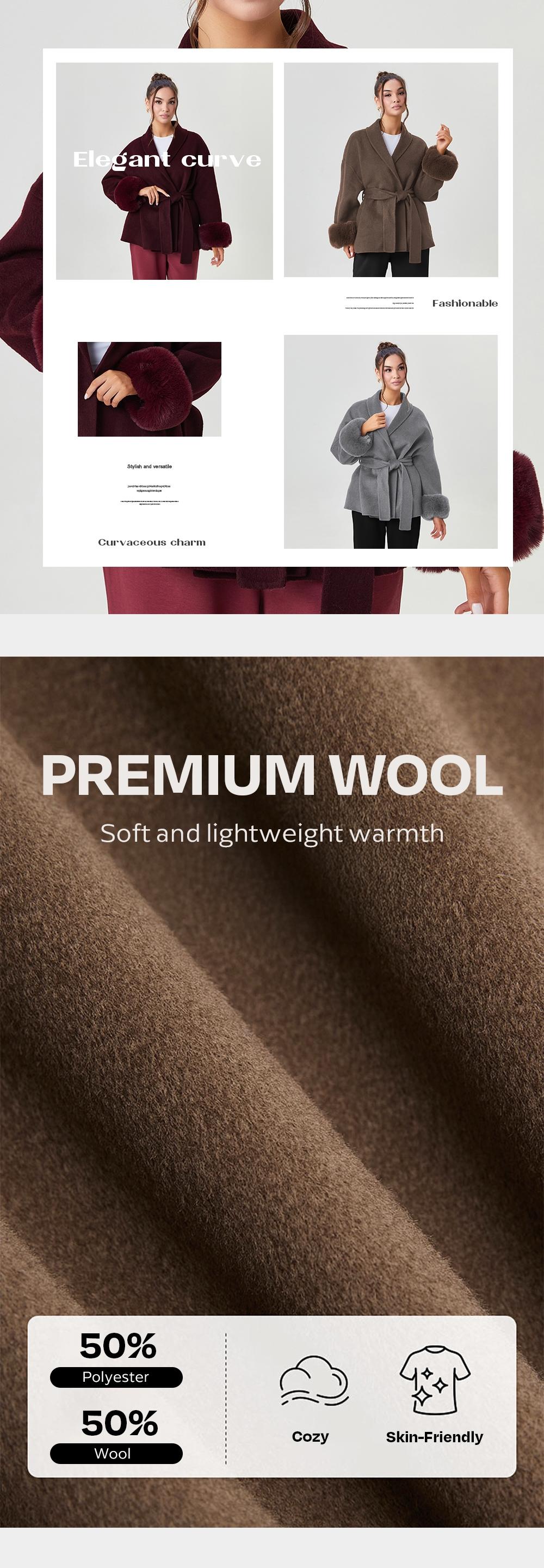 Women's Elegant Solid Color Waist Tie Plush Long Sleeve Thermal Wrap Coat Outerwear