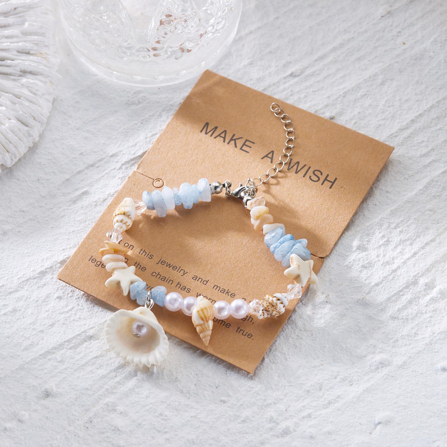 Summer Beach Inspired Handmade Shell Bracelet with Seashell Sea Star Beads for Women Stylish Ocean Themed Jewelry Lightweight Comfortable Adjustable Fit Trendy Vacation Accessory