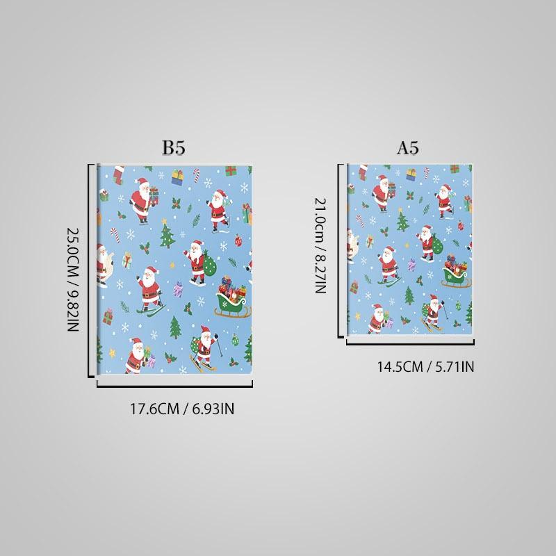Playful Blue-Toned Christmas Pattern Notebook, Double-Sided Print with Vivid Santas, Christmas Trees, Holly, Gift Boxes, Candy Canes, Snowflakes & Stockings, Multiple Specifications Available, Ideal for Office Daily Note-Taking & Festive Casual Use