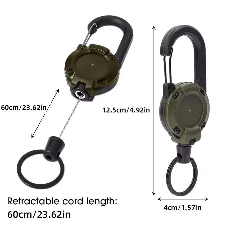 5-Pack Retractable Badge Holder with 60cm Steel Cable, Heavy-Duty Plastic Body and Aluminum Carabiner Keychain for Hiking, Fishing, and EDC, Sturdy, Fishing Gear, Snap Lock, Compact