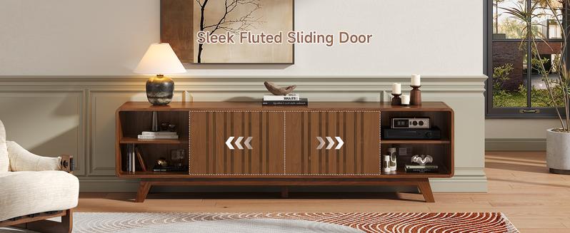 ONBRILL 60/70-Inch TV Stand for TVs up to 80 Inch, Television Stand with Power Outlet, Entertainment Center with Sliding Grille Door Cabinets and Open Shelves for Living Room【BlackFridayDeal】 ONBRILL 60/70-Inch TV Stand for TVs up to 80 Inch, Television Stand with Power Outlet, Entertainment Center with Sliding Grille Door Cabinets and Open Shelves for Living Room【BlackFridayDeal】