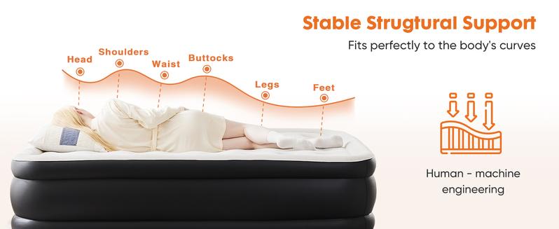 Air Mattress - Inflatable Blow Up Mattress Airbed with Built-in High Capacity Pump, Double Height, Adjustable, Non-Slip Bottom Design, Portable for Home or Camping