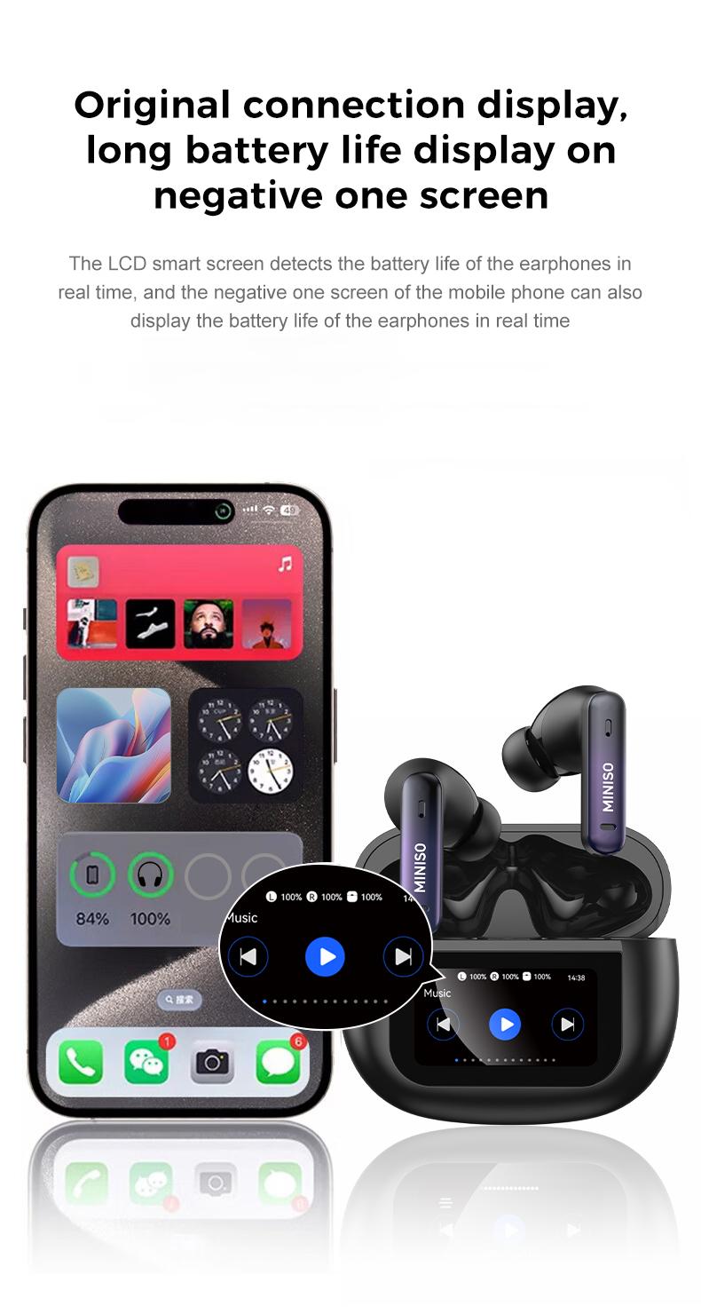MINISO X25 TWS Bluetooth Headphones,Earbuds with Full Color Display, ANC Noise Cancelling , in-Ear Earphone for iPhone Andriod Sport/Workout/Running Audio MINISO X25 TWS Bluetooth Headphones,Earbuds with Full Color Display, ANC Noise Cancelling , in-Ear Earphone for iPhone Andriod Sport/Workout/Running Audio