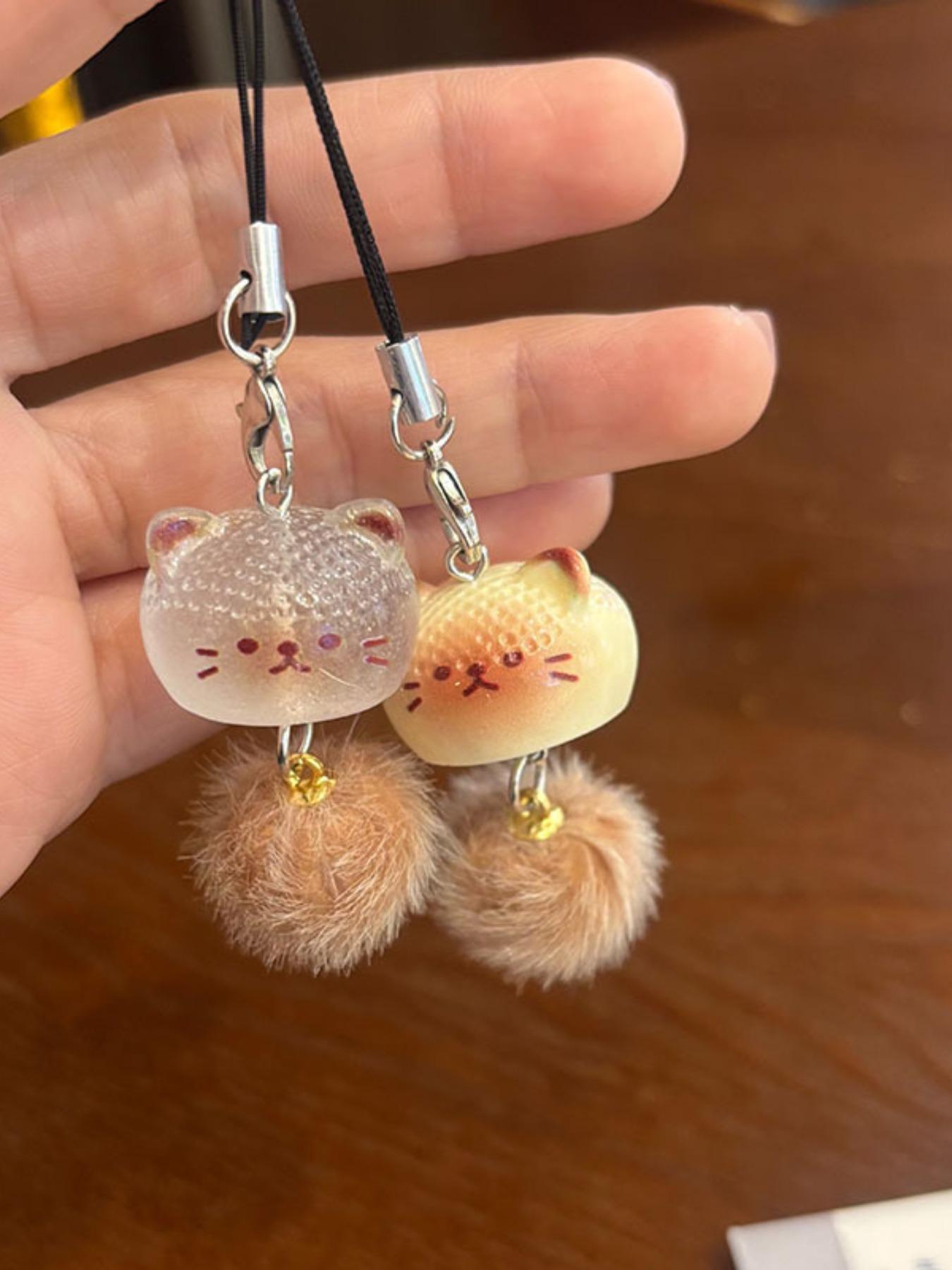 2 Piece Plush Cat Cartoon Keychain Phone Strap Backpack Charm Couple Friendship Gift, Cute Plain Design, All Seasons Accessory