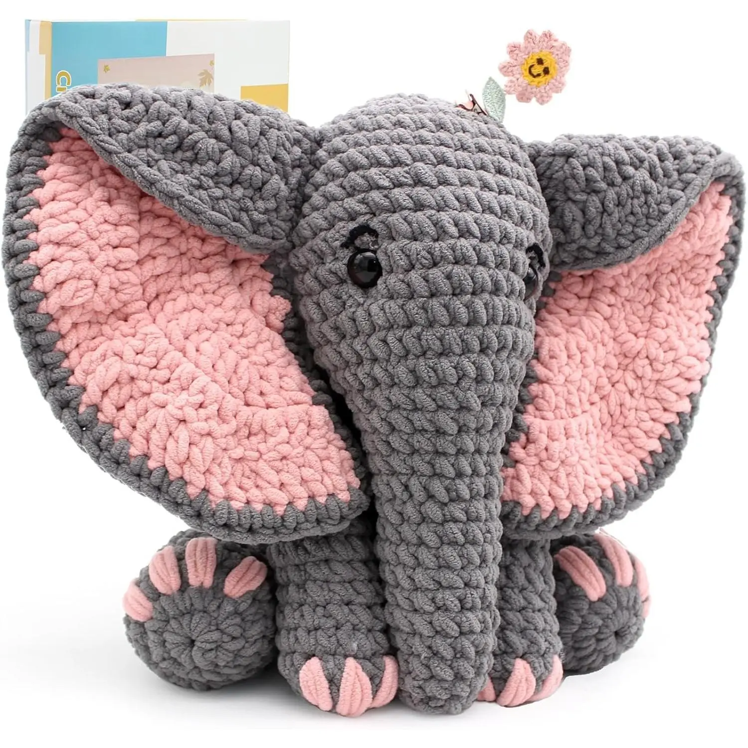 Crochet Kit for Beginners, 13-Inch Elephant Crochet Kit for Adults | Crochet Starter Kit ,  Amigurumi Kit, Durable Chenille Yarn, Full Supplies, Step-by-Step Videos, for Crochet Lovers