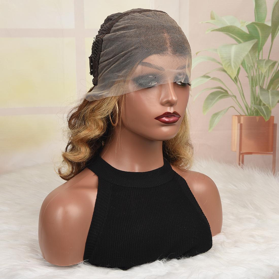 180 Density Brown Blonde Body Wave Bob Wig Human Hair 13x4 Transparent Lace Frontal Human Hair Short Bob Wig For Women Human Hair Glueless Bob Wig Human Hair Pre Plucked Short Bob Wigs for Black Women