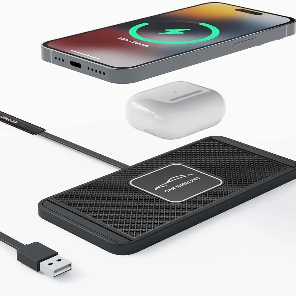 15w Car Wireless Charger Pad, Fast Charging Station, Silicone Anti-Slip Mat, Compatible with iPhone & Samsung, Android, Xiaomi, Usb Car Charger, Retractable Car Charger, High Speed Charger, Car Gadgets