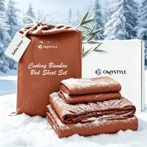 Extra Deep Cooling Bamboo Bed Sheet Set, 3000TC Fits Deep Mattress, Breathable Hotel Luxury Bedding For Child - Soft, Wrinkle Free & Comfy Kids Sheets, Double Stitching, Suitable For Hot Sleeper Children & Night Sweats, Kids Room Decor