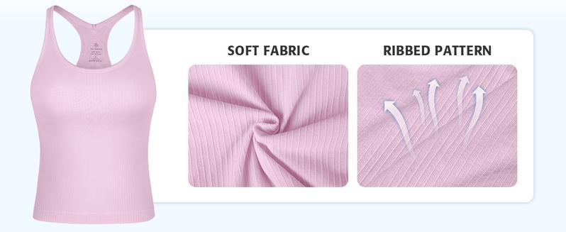 ATTRACO Women Ribbed Workout Crop Tops with Built in Bra Yoga Racerback Tank Top Tight Fit