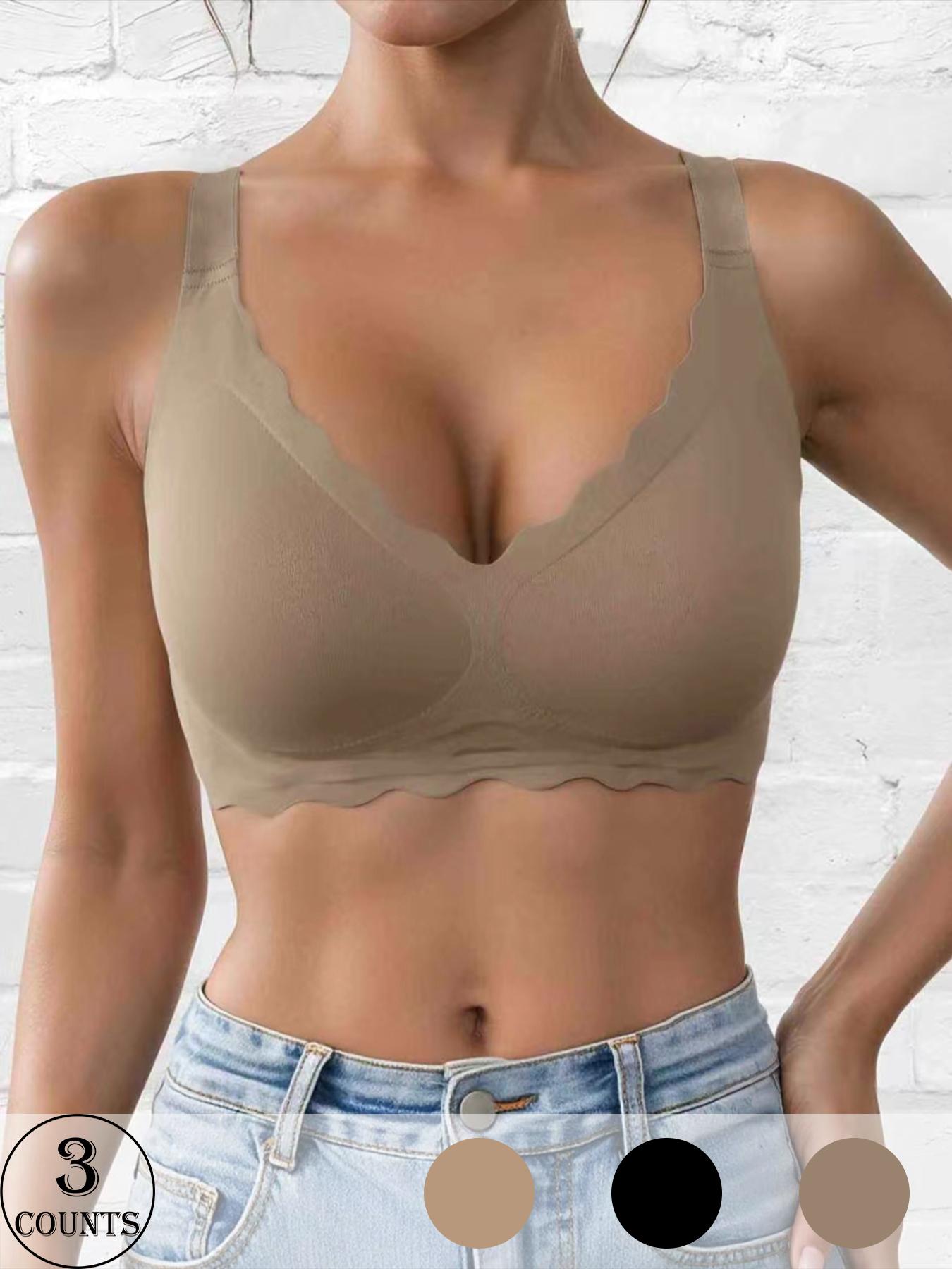 Women's Seamless Supportive Wireless Backless Bra, Adjustable Wide Straps, Comfortable Breathable Daily Wear, Ribbed Stripe Design, Seamless Bras, Medium Fit, Ladies Underwear