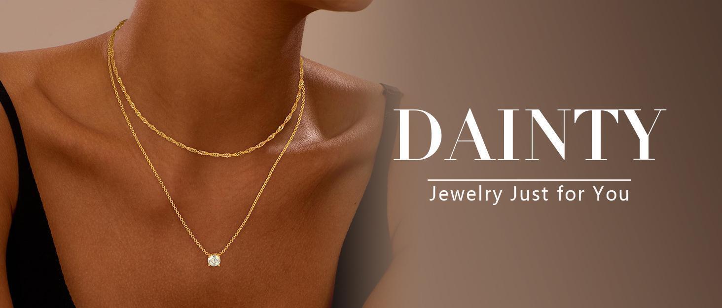 Dainty Gold Necklace for Women Non Tarnish Layered 14k Diamond Pendant Charm Gold Plated Necklaces CZ Trendy Zirconia Chain Choker Necklace Stack Gold Jewelry for Women Birthday Gift