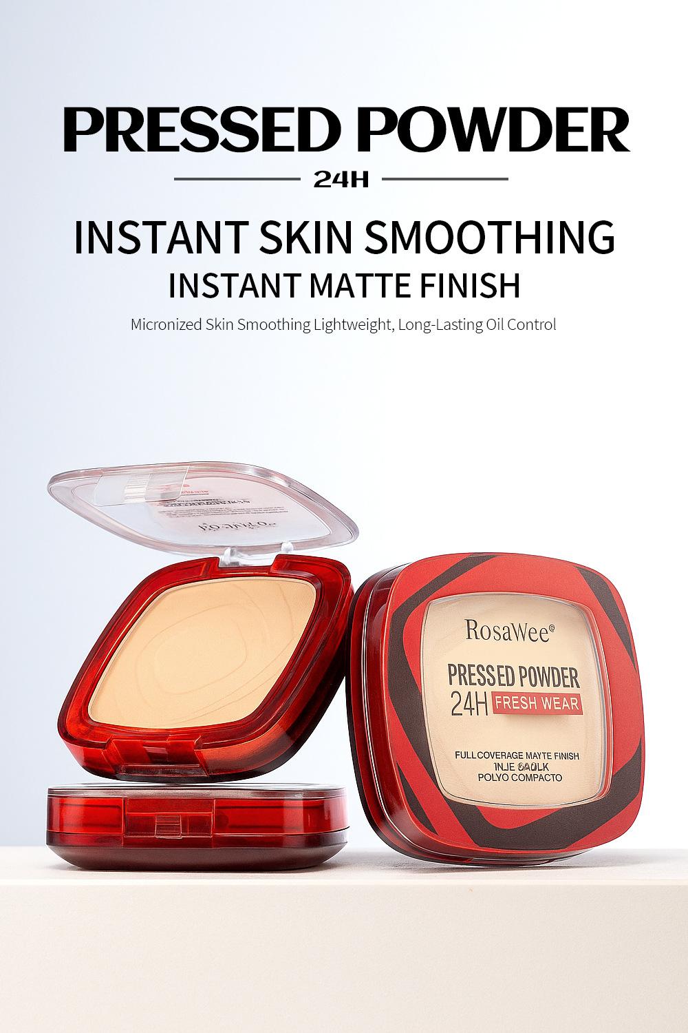 Rosalwee Long-Lasting Makeup Powder, Oil-Control Waterproof, 24h Fresh Wear, Natural Soft Focus, Setting & Touch-Up, Solid Form