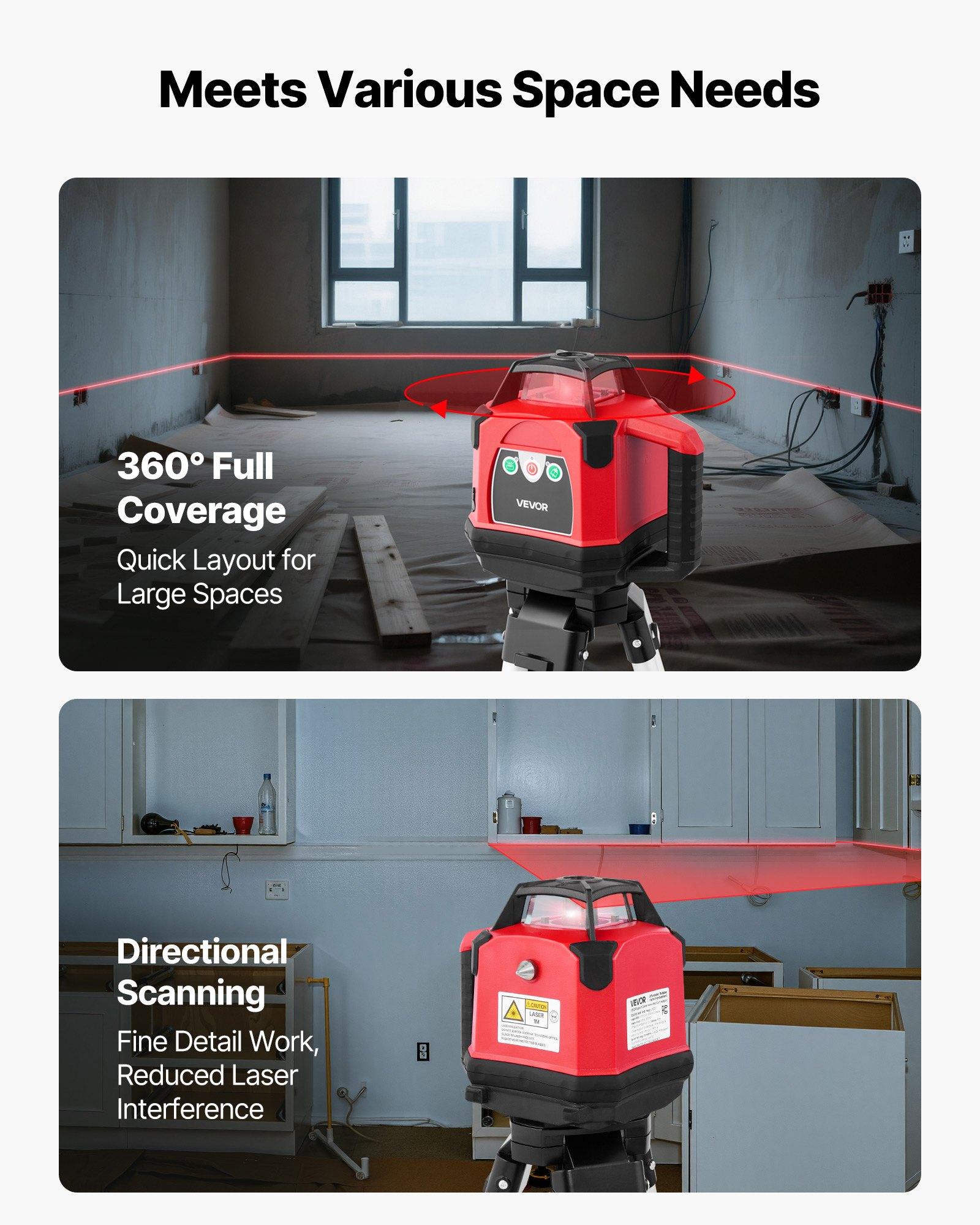 VEVOR Self-Leveling Rotary Laser Level Complete Kit, 1650ft 360-Degree Red Horizontal Laser Transit, Includes Heavy-Duty Tripod, Receiver, Remote Control, Toolcase, IP54 Waterproof, 0.06 in/100 ft for Construction, Includes Tripod
