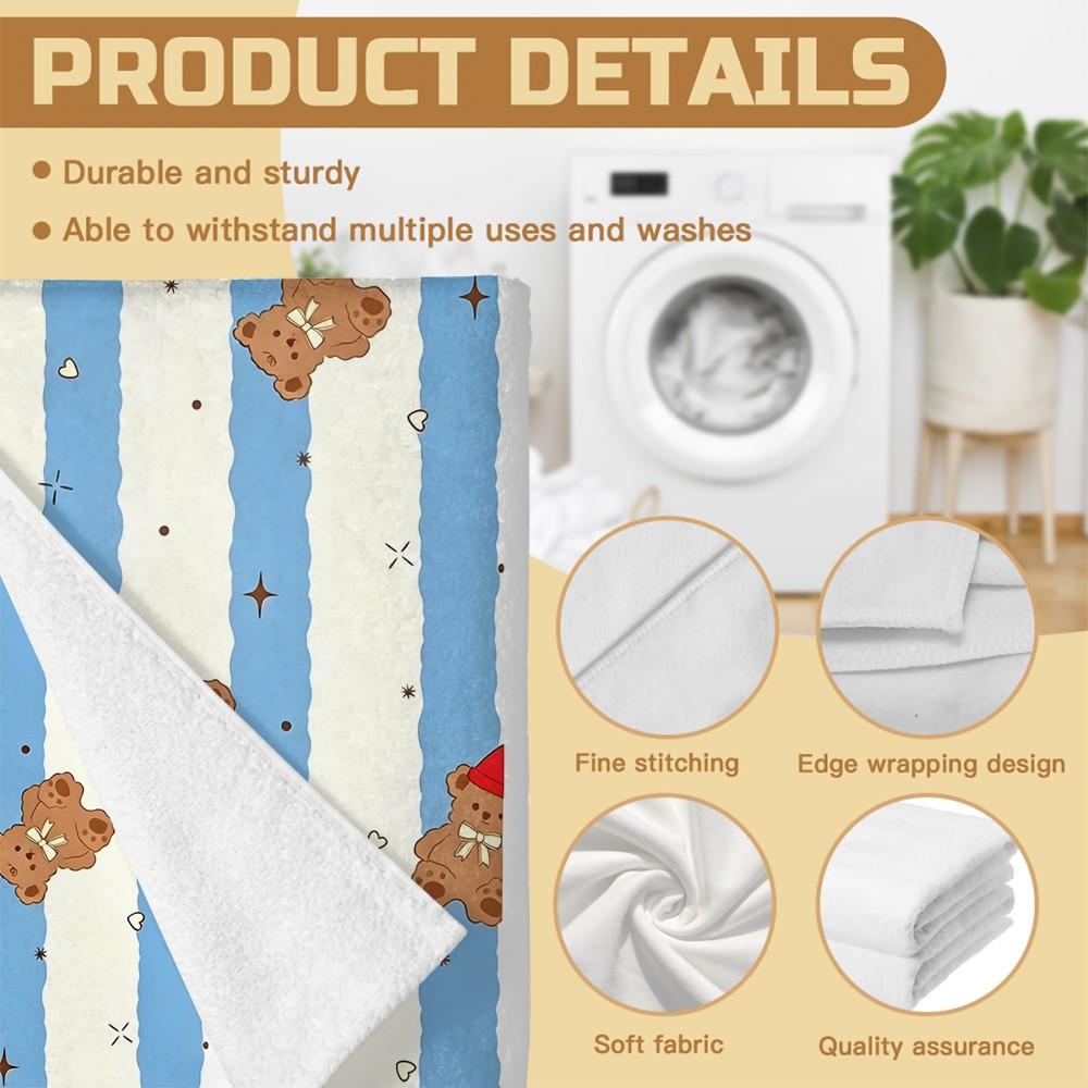 Cartoon Teddy Bear Beach Towel, Cute and Fresh Print Design, Lightweight and Quick-Drying Towel, Suitable for Teens and Children at the Poolside, on Vacation, Travel, and Outdoor Summer Use, Lightweight