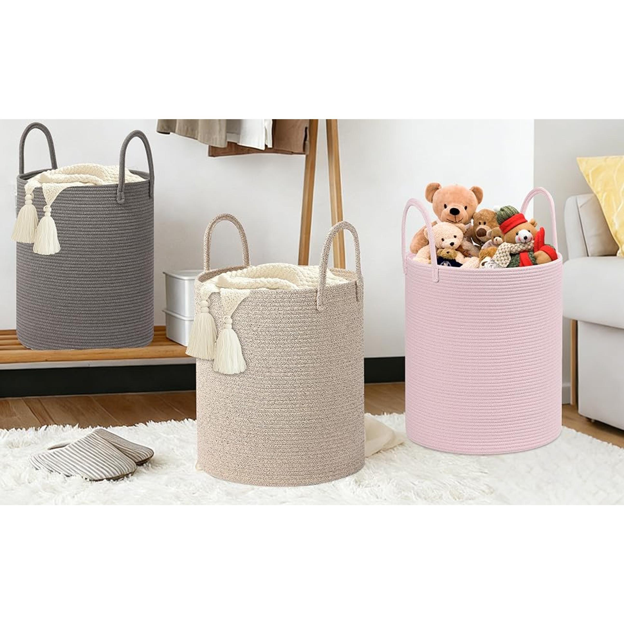 Pink Cotton Rope Laundry Hamper with Handles - 60L Large Collapsible Dirty Clothes Hamper, Sturdy Laundry Organization Container for Living Room, 15"x15"x18" Indoor Storage Organizer Pink Cotton Rope Laundry Hamper with Handles - 60L Large Collapsible Dirty Clothes Hamper, Sturdy Laundry Organization Container for Living Room, 15"x15"x18" Indoor Storage Organizer