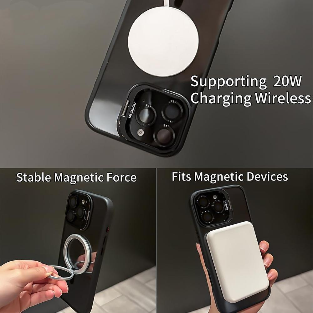 MagSafe Shockproof Phone Case with Autumn George Ghost Stripe Halloween Pattern, Foldable Camera Bracket, Magnetic Anti-Scratch Cover, 2-Piece Transparent Tempered Glass Screen Protectors for Multi-Model iPhone 17 Pro Max/16/15 & Samsung Galaxy Series