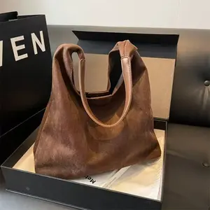 Vintage Suede Soft Tote & Bucket Bag, Matte Texture Fashion Shoulder Purse, Versatile Large Capacity Handbag, Soft Sturdy Carryall for Daily Wear, Shopping, Travel & Casual Street Outfits