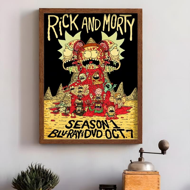 PIKPAKA Vintage Cartoon R-Rick-And-M-Morty Painting Calligraphy Waterproof & Scratch-Resistant Canvas Art - Premium Oil Painting Style Wall Decor For Living Room, Bedroom, Kitchen & Café, Perfect Holiday & Party Gift