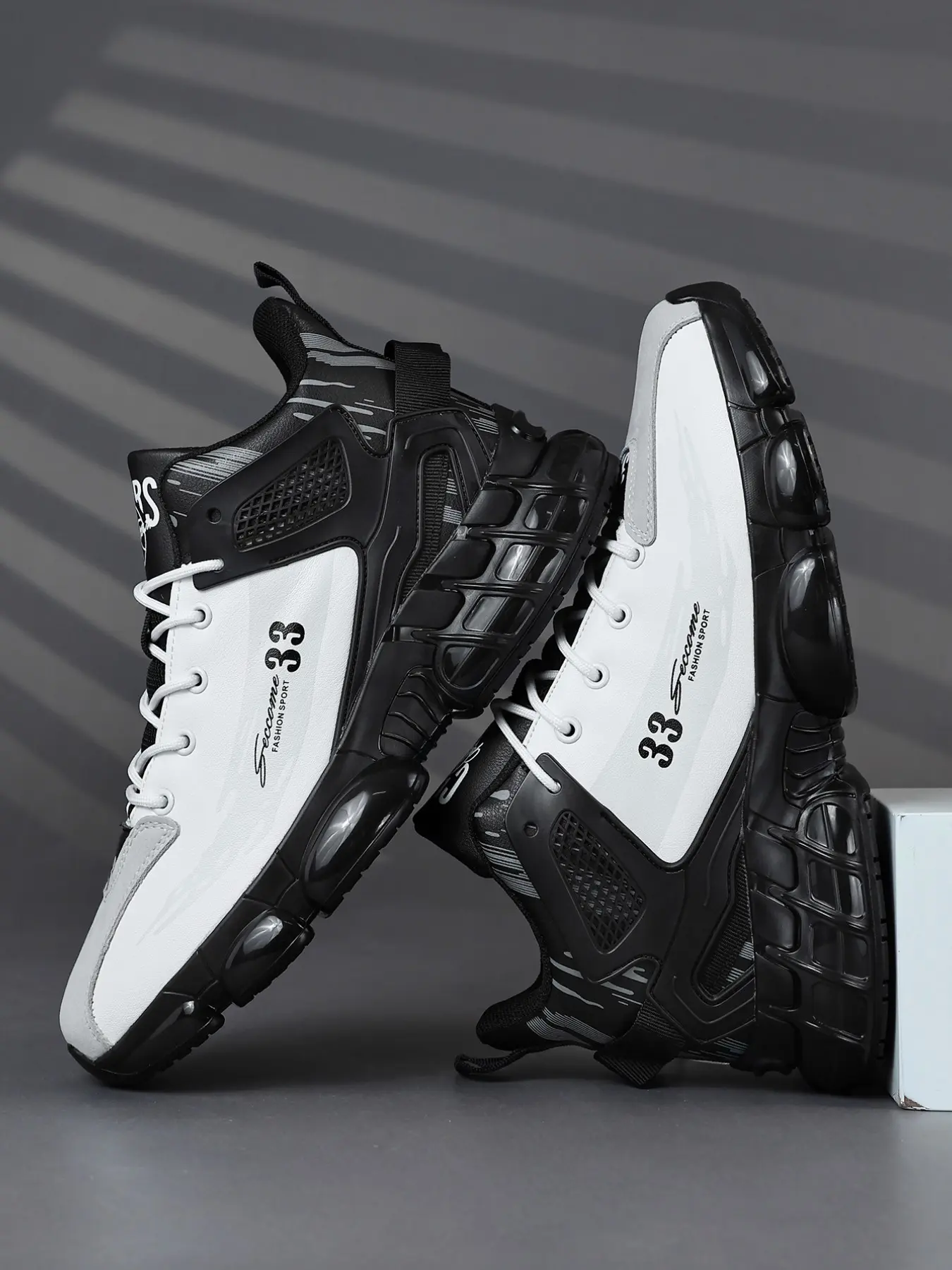 Men's High-Top Sporty Sneakers, Breathable Mesh Upper with Bubble Cushioning, Medium Width, All Seasons, Textile Material