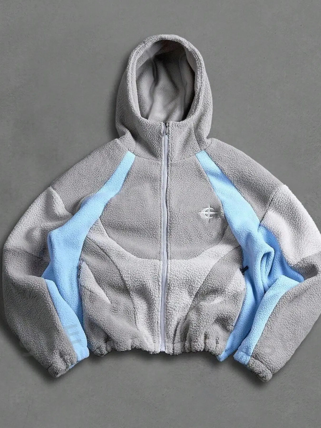 Vintage Colorblock Lamb Fleece Jacket, Functional Patchwork Polar Fleece Hooded Open Front Coat, Thick Warm Upper Garment