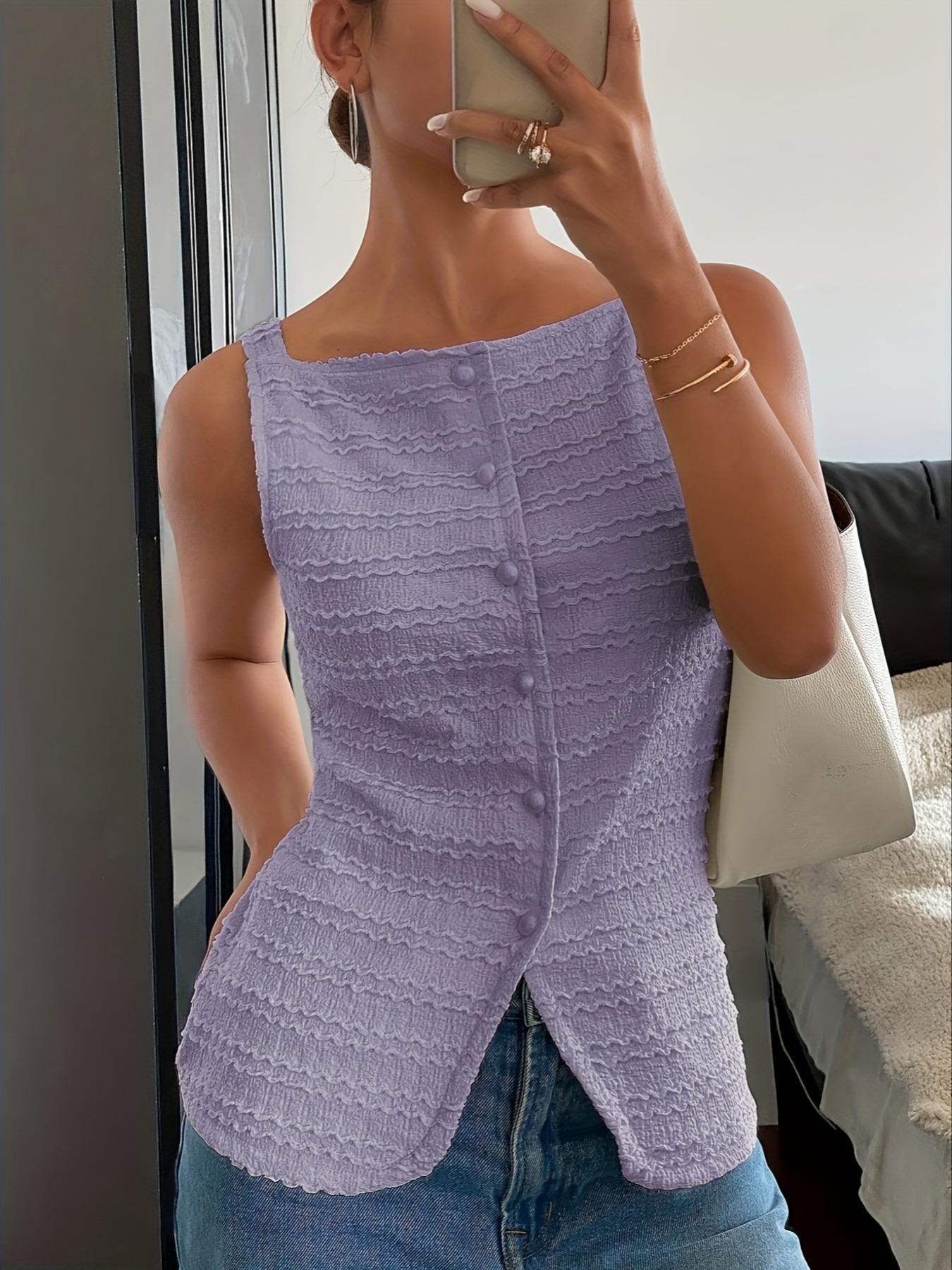 Women'S Plain Button Front Vest Top, Elegant Fashion Casual Sleeveless Outerwear For Daily Outdoor Wear, Women Clothing For Summer