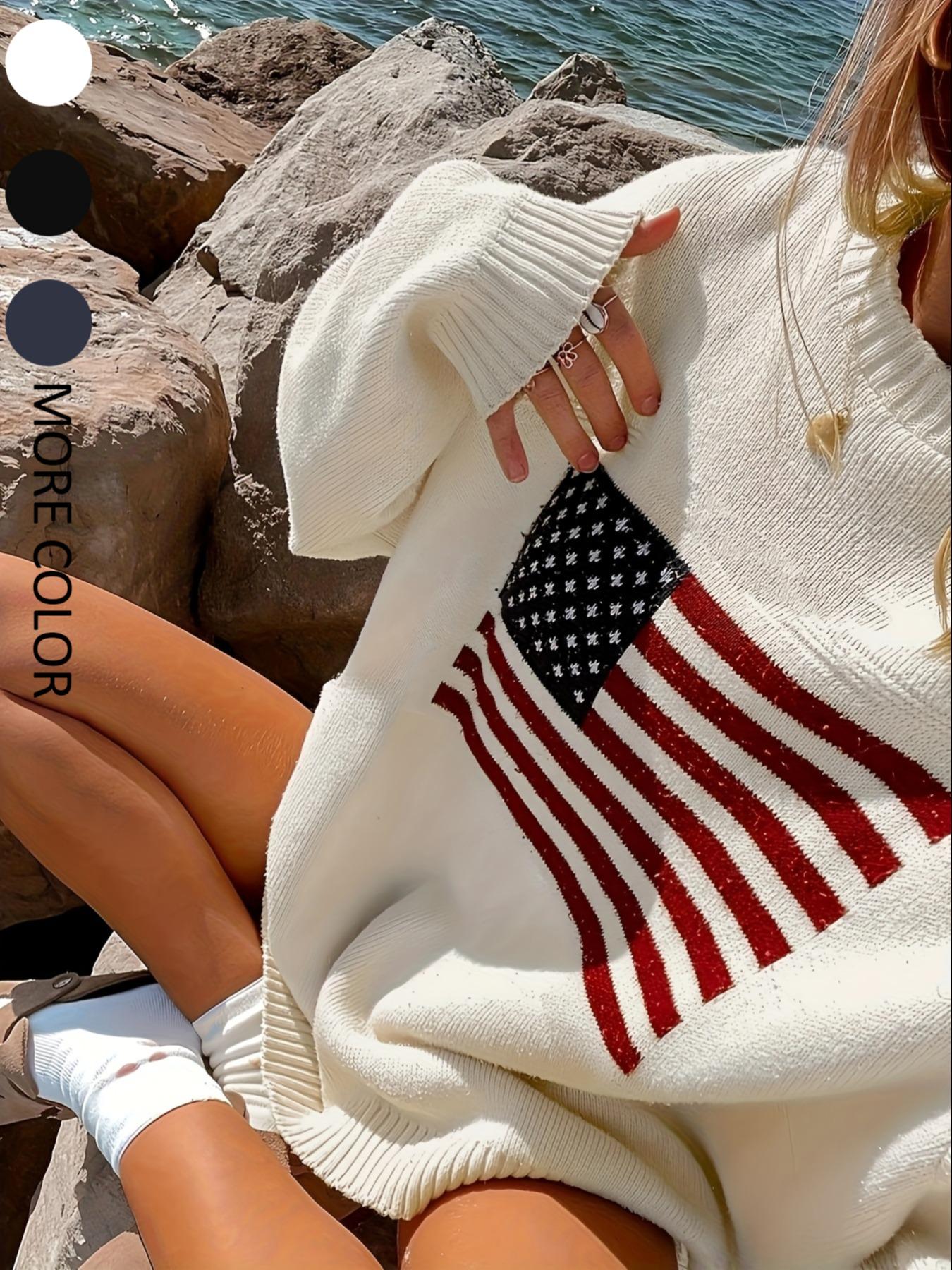 Women's Striped Print Drop Shoulder Crewneck Sweater, Street Casual Long Sleeve Round Neck Jumper for Spring & Fall, Women's Knitwear for Daily Wear, Womenswear