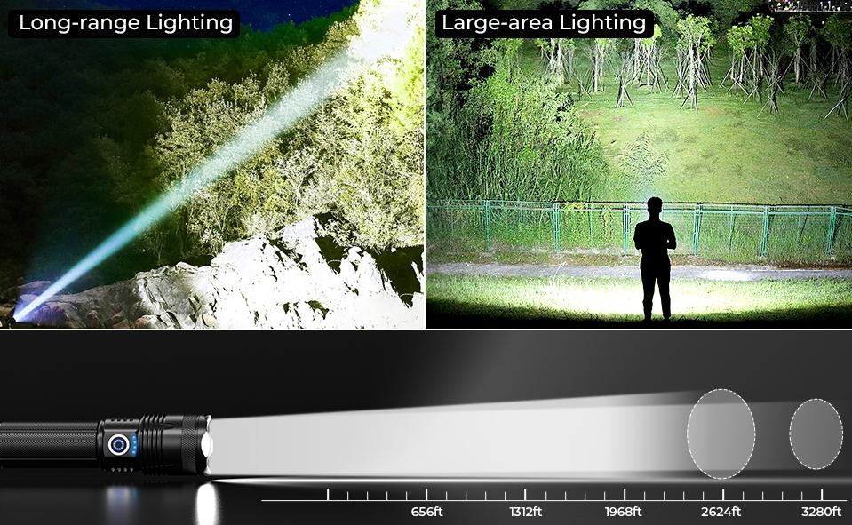 2 pack Rechargeable Strong Flashlight, 1000000LumensHigh Brightness XHP50.2 LED 2 PackWater-Resistant, 5 Modes for Various LightingNeeds super strong usb rechargeable