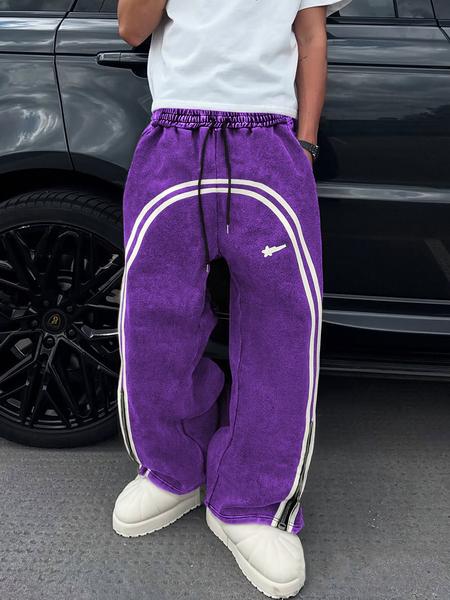 Unisex Casual Sweatpants, Unique Star Print, Heavyweight Washed Cotton Fabric, Fitted Street Style Joggers for All Seasons, Sports Bottoms