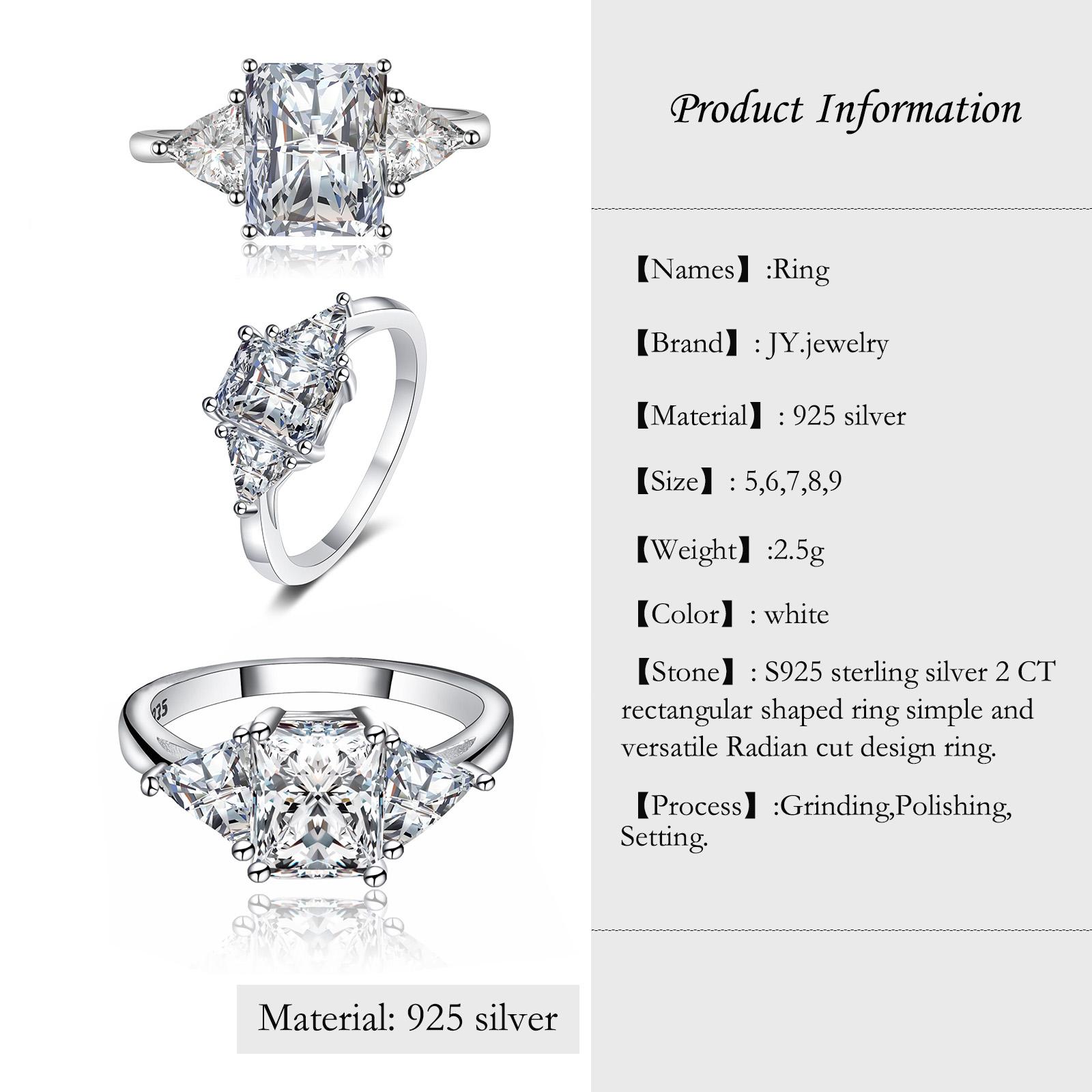 【JYJZZ213】Synthetic Moissanite S925 Silver 2CT Rectangle Shaped Ring Simple Fashion Versatile Design Radiant Cut Ring for Women.