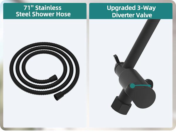 Rain Shower Head with Handheld Head High Pressure 10" Rainfall Showerhead + 7-Spray Handheld Showerhead Combo, 11" Shower Extension Arm, 71" Hose, 3 Settings Diverter, Matteblack