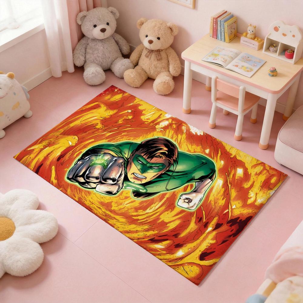 G-Green Lantern superhero Floor Mat Thickened Soft Flannel Rug – Non-Slip, Absorbent & Wear-Resistant Indoor Mat for Entryway, Living Room & Daily Home Use