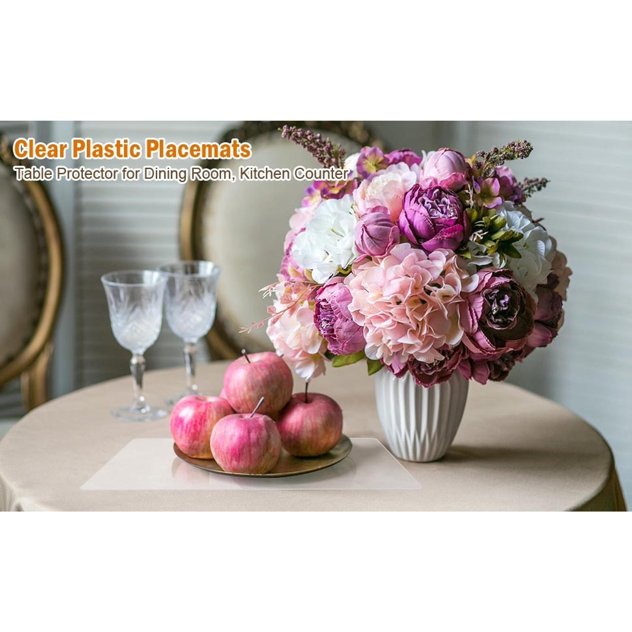 6 Pcs Plastic Placemats, Heat Resistant Washable Table Mats for Dining, Kitchen (17'' x 11''), Clear 6 Pcs Plastic Placemats, Heat Resistant Washable Table Mats for Dining, Kitchen (17'' x 11''), Clear