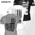 Men's 3-Piece Fitness Sportswear Set, American Flag Cross 1776 Pattern Running Top, Breathable Short Sleeve T-Shirt for Gym and Outdoor Activities, Fitness Clothing