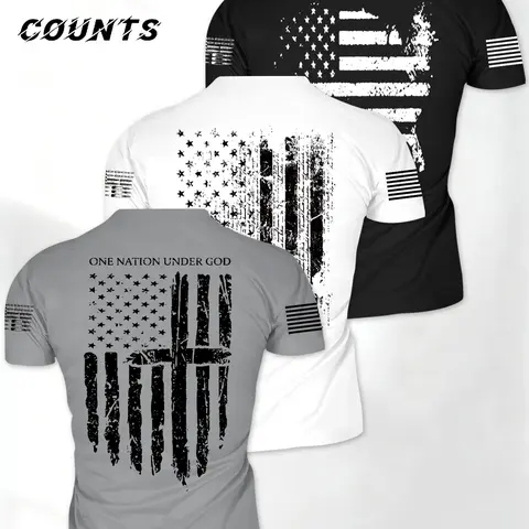 Men's 3-Piece Fitness Sportswear Set, American Flag Cross 1776 Pattern Running Top, Breathable Short Sleeve T-Shirt for Gym and Outdoor Activities, Fitness Clothing