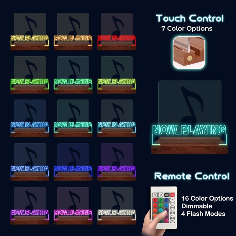 Pookie-Now Playing Vinyl Record Stand, Light up Record Holder, Wooden Acrylic Display with Warm White Lights for Albums, Room Decor, for Vinyl Lovers glow tranquil acrylic night light Led Effects Rechargeable ,Christmas Gift New Year Gift Decorative