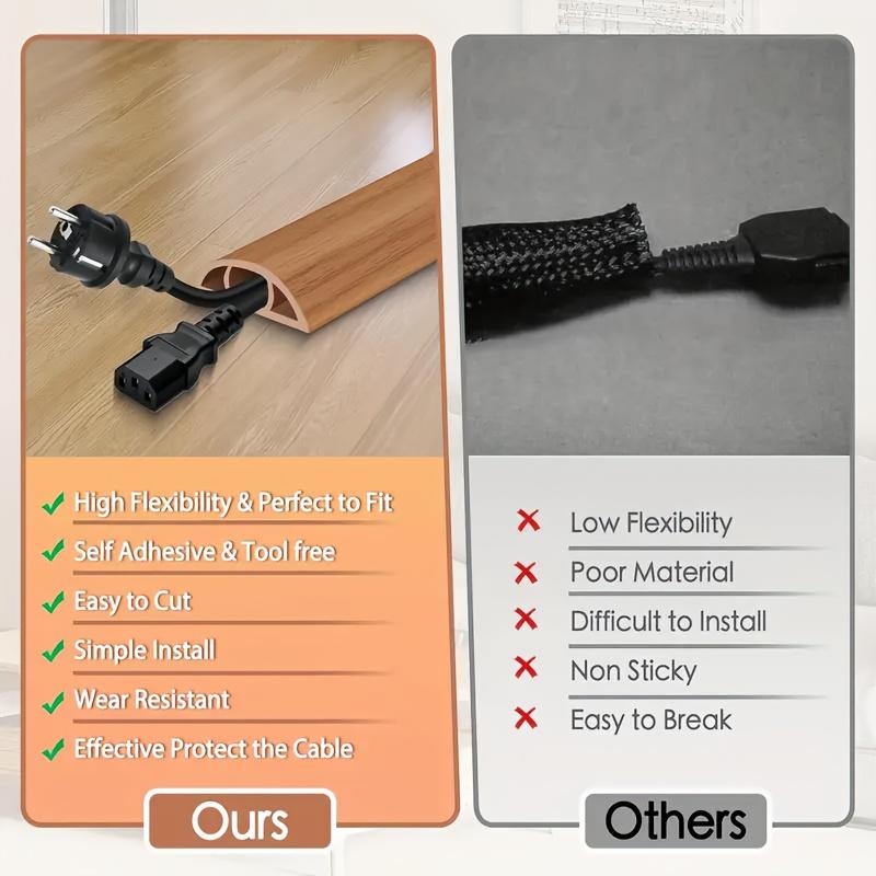 1pc wood grain self-adhesive floor cable protector, self-adhesive cable concealer, anti-slip cable protector, suitable for home and office