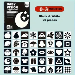 1/4 Set of 20/40 Pages Baby Visual Stimulation Cards - Early Education Black and White, Black and Red, Colorful Identification Cards for Babies 0-3 Months, 6-12 Months - Cardboard Puzzle Enlightenment Toys to Promote Infant Development Durable