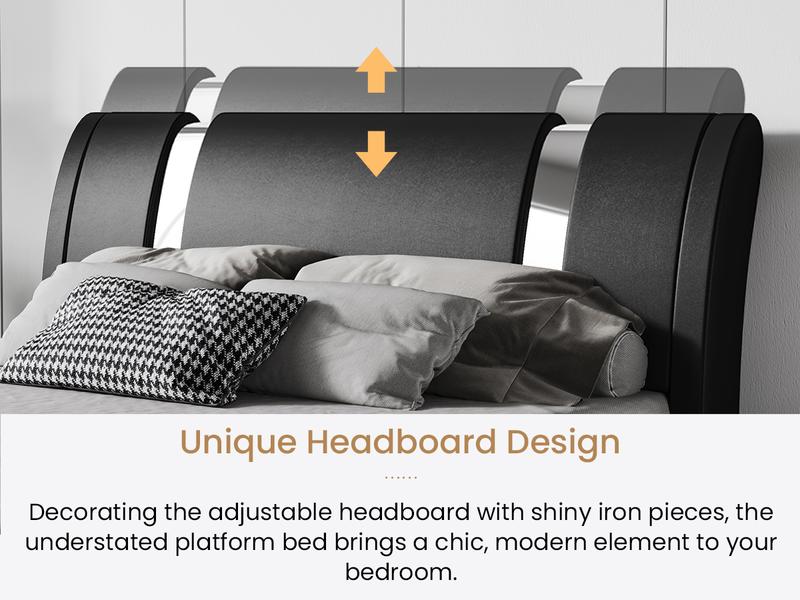 SHA CERLIN Deluxe PU Leather Upholstered Modern Platform Bed Frame 【No Mattress】Modern Low Profile Sleigh Design,Heavy Duty Solid Wooden Slats Support,No Box Spring Needed#ChristmasGifts#TikTokShopBlackFriday