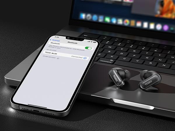 TOZO NC20 Active Noise Cancelling Wireless Earbuds, 80H Playtime IPX8 Waterproof, LDAC Hi-Res Audio, 6 Mics AI Call Clear, Bluetooth 5.3 Headphones with Wireless Charging Case, 32 EQ App