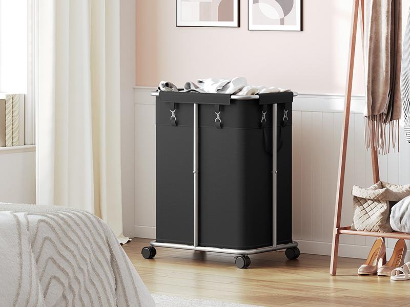 HOOBRO Laundry Basket with Wheels, 45 Gallons (170L) Rolling Laundry Hamper, Narrow Slim Laundry Sorter with Removable Oxford Fabric Bag, Laundry Room, Dorm Room, Bedroom, Black