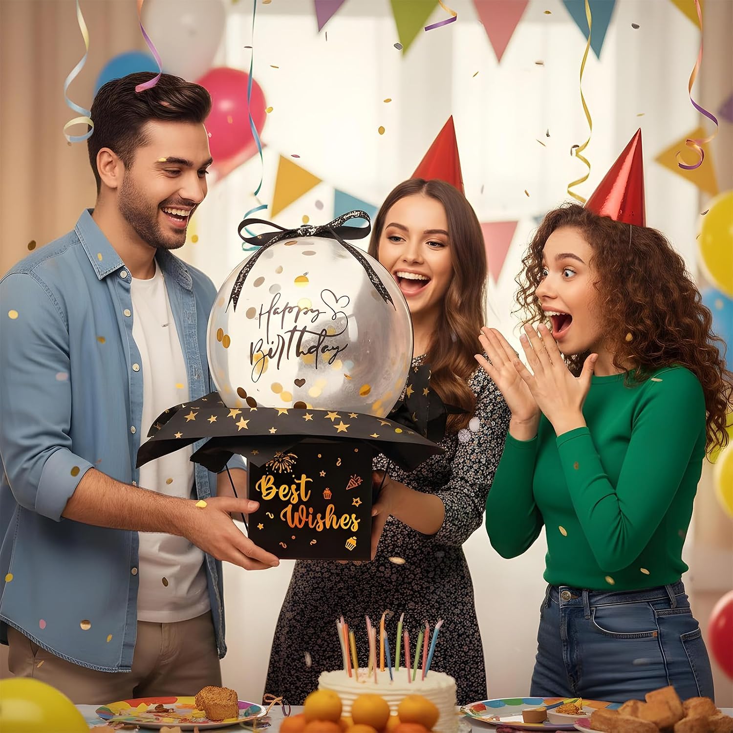 Birthday  Pull Box, Funny  Balloon Box for   Happy Birthdays Intresting Gifts Set for Men Women Girlfriend   Wife Sister(Black)