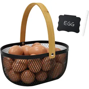 Farmhouse Egg Baskets for Gathering Fresh Eggs, Oval Egg Collecting Basket Egg Holder with Wooden Handle, Countertop
