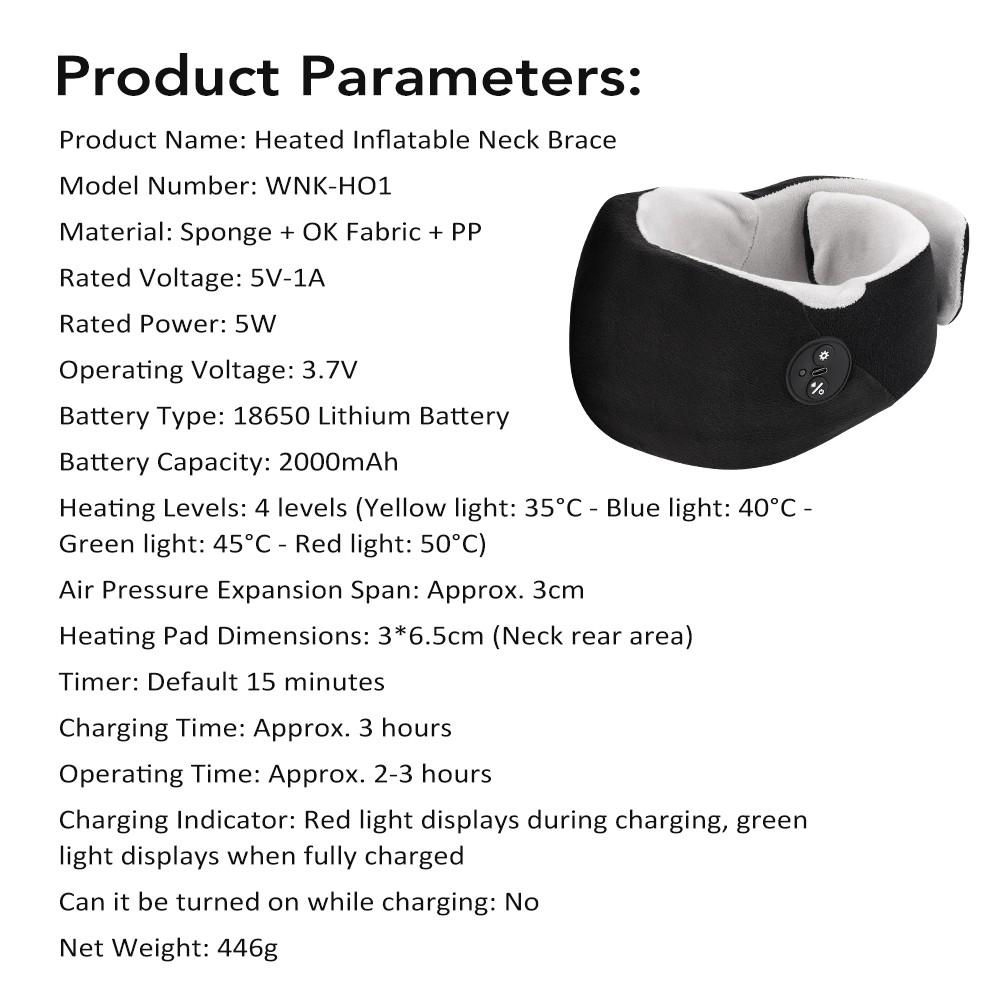 Heated Inflatable Neck Massager Adjustable Support Breathable Fabric Office Travel Relax Festival Gift