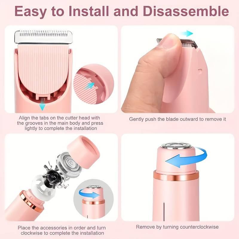 Women's Electric Shaver Dual Head Rechargeable TrimmeStainless Steel Blades, Wet & Dry Use, Portable GroomingTool for Face, Armpits, Legs