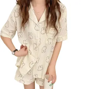 Miffy new creative pajamas cute short-sleeved shorts, pure cotton, high appearance value, simple cardigan homewear two-piece set