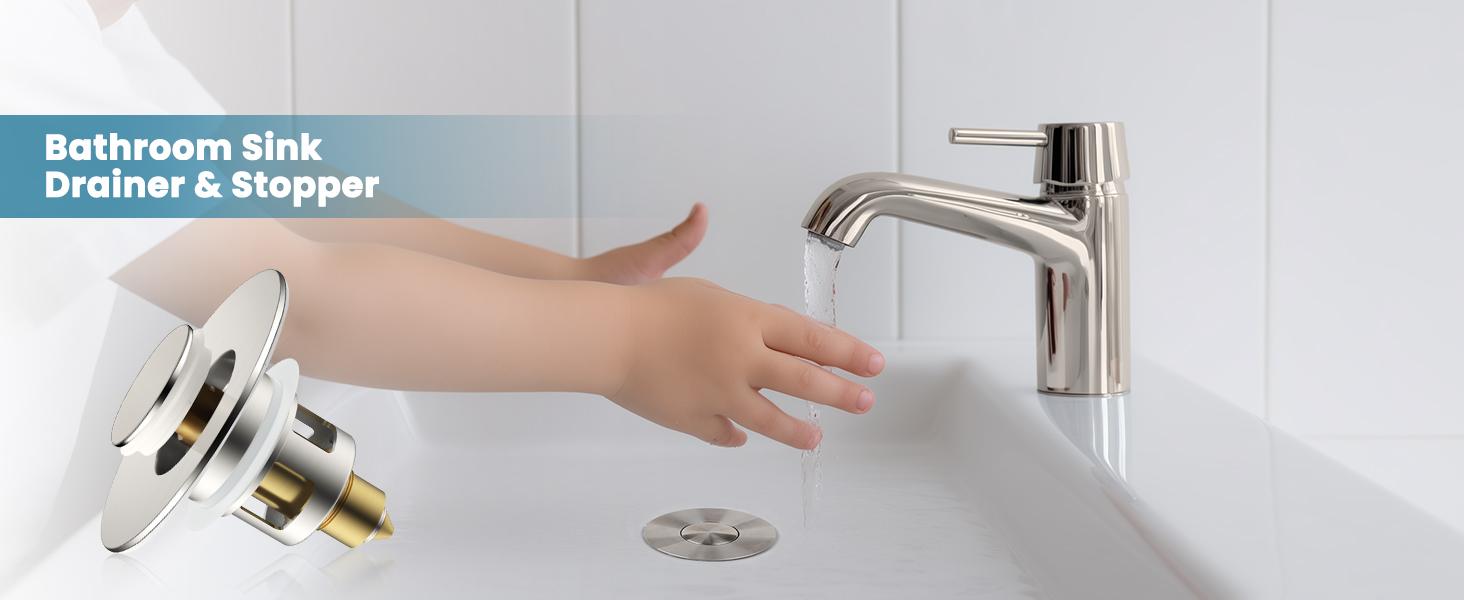 All Metal Bathroom Sink Stopper for Standard Drain Holes, Univeral Pop Up Sink Strainer with Bullet Core Push Type Stainless Steel Plug, Anti-clog